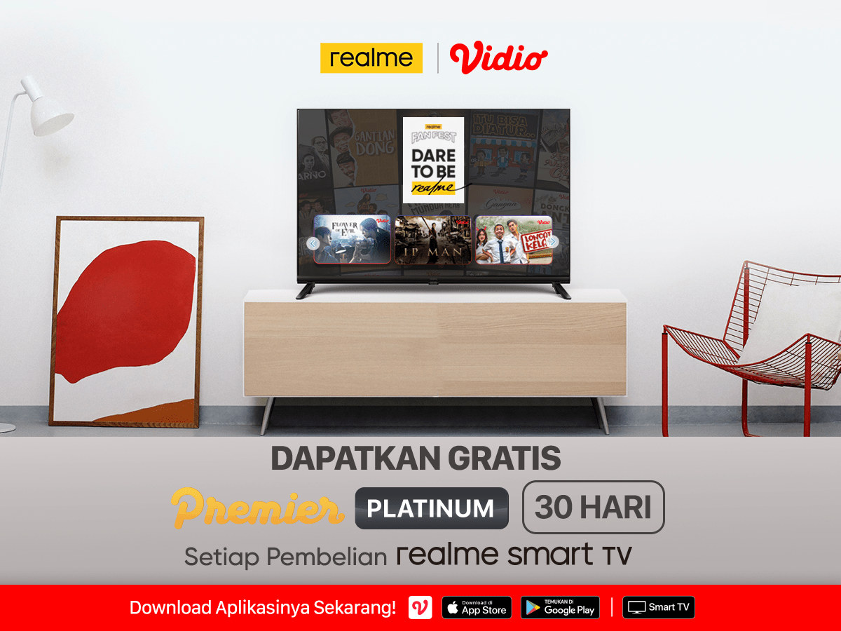 Kode Voucher Vidio Premier Gratis 2020. Dapatkan Bonus Vidio Premier Setiap Beli Realme Smart TV