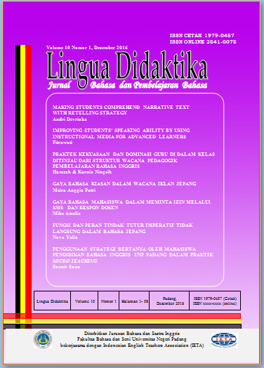 Belajar Bahasa Padang Online. Lingua Didaktika: Jurnal Bahasa dan Pembelajaran Bahasa