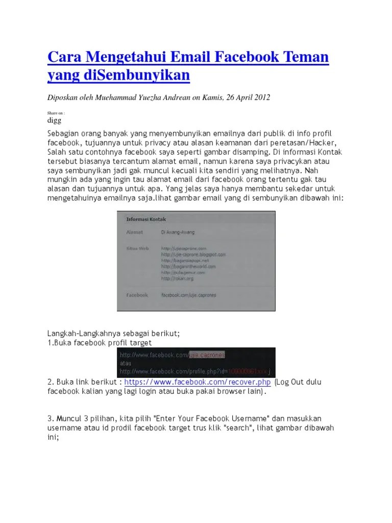 Cara Mengetahui Email Facebook Orang Lain Yang Disembunyikan. Cara Mengetahui Email Facebook Teman Yang DiSembunyikan