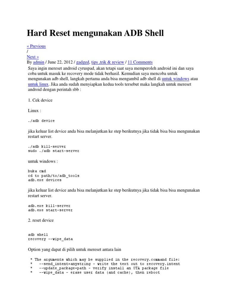 Adb Devices Tidak Terbaca. Hard Reset Mengunakan ADB Shell Android