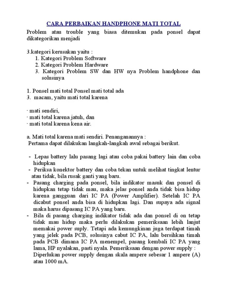 Cara Service Hp Mati Total. Cara Perbaikan Handphone Mati Total