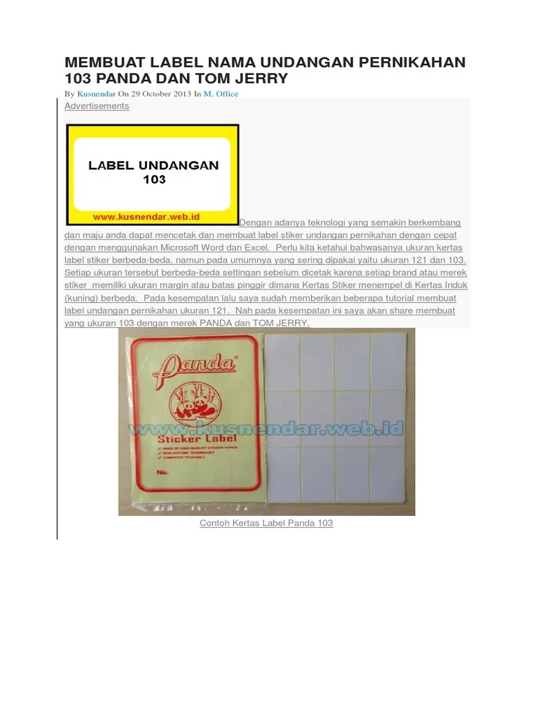 Template Print Label 103. Membuat Label Nama Undangan Pernikahan 103 Panda Dan Tom Jerry PDF