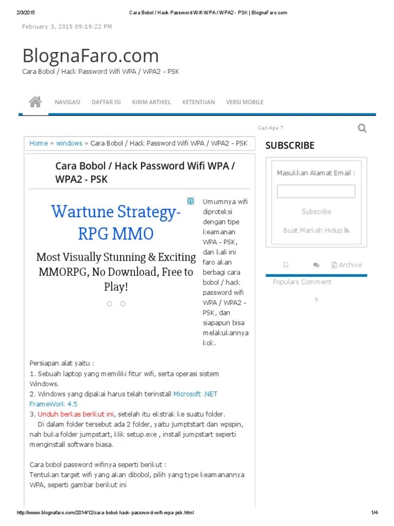 Cara Bobol Password Wifi Wpa2 Psk. Cara Bobol - Hack Password Wifi WPA - WPA2 - PSK - BlognaFaro