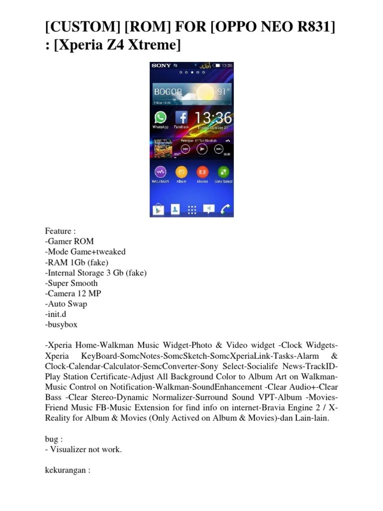 Root Oppo Neo R831. (Custom) (Rom) For (Oppo Neo r831) (Xperia z4 Xtreme)