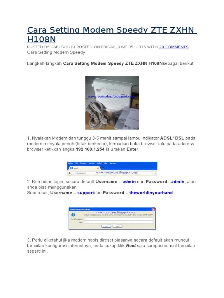 Cara Reset Wifi Speedy. Cara Setting Modem Speedy ZTE ZXHN H108N
