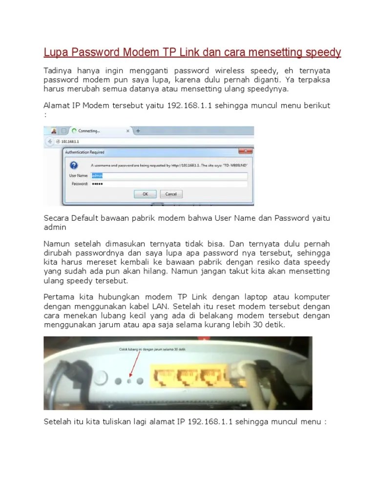 Lupa Password Speedy Telkom. Lupa Password Modem TP Link Dan Cara Mensetting Speedy