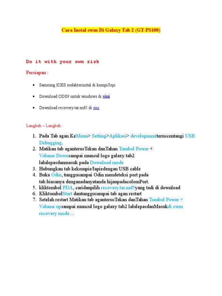 Cara Root Android Dengan Odin. Cara Instal CWM Di Galaxy Tab 2