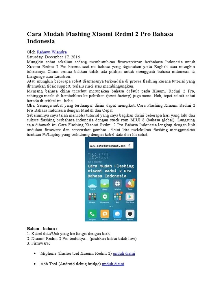 Cara Flash Xiaomi Redmi Pro. Cara Mudah Flashing Xiaomi Redmi 2 Pro Bahasa Indonesia