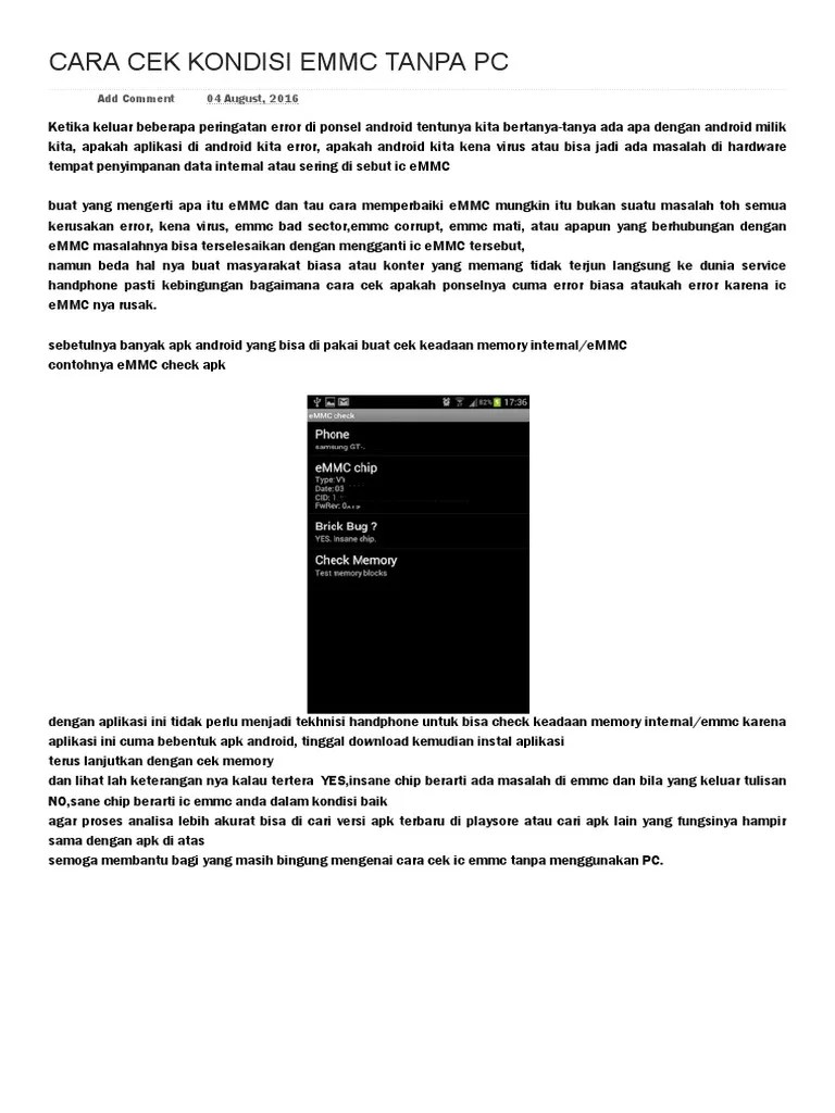 Cara Mengatasi Imei Null Tanpa Pc. Cara Cek Kondisi Emmc Tanpa PC