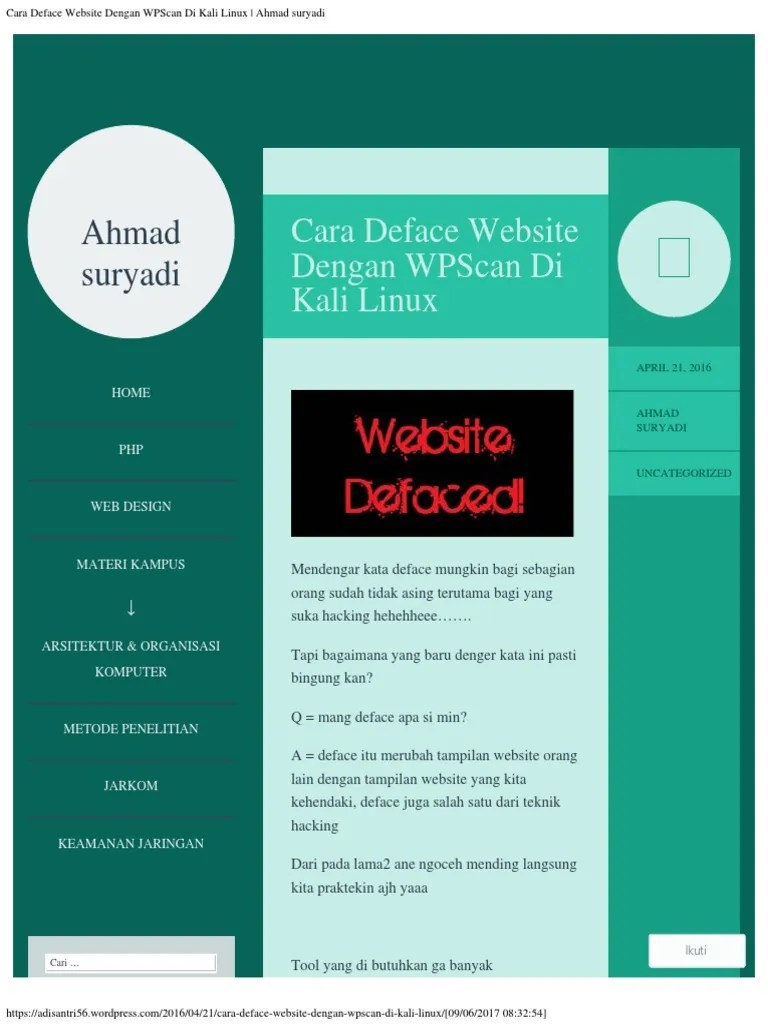 Hack Website Dengan Kali Linux. Cara Deface Website Dengan WPScan Di Kali Linux Ahmad Suryadi PDF