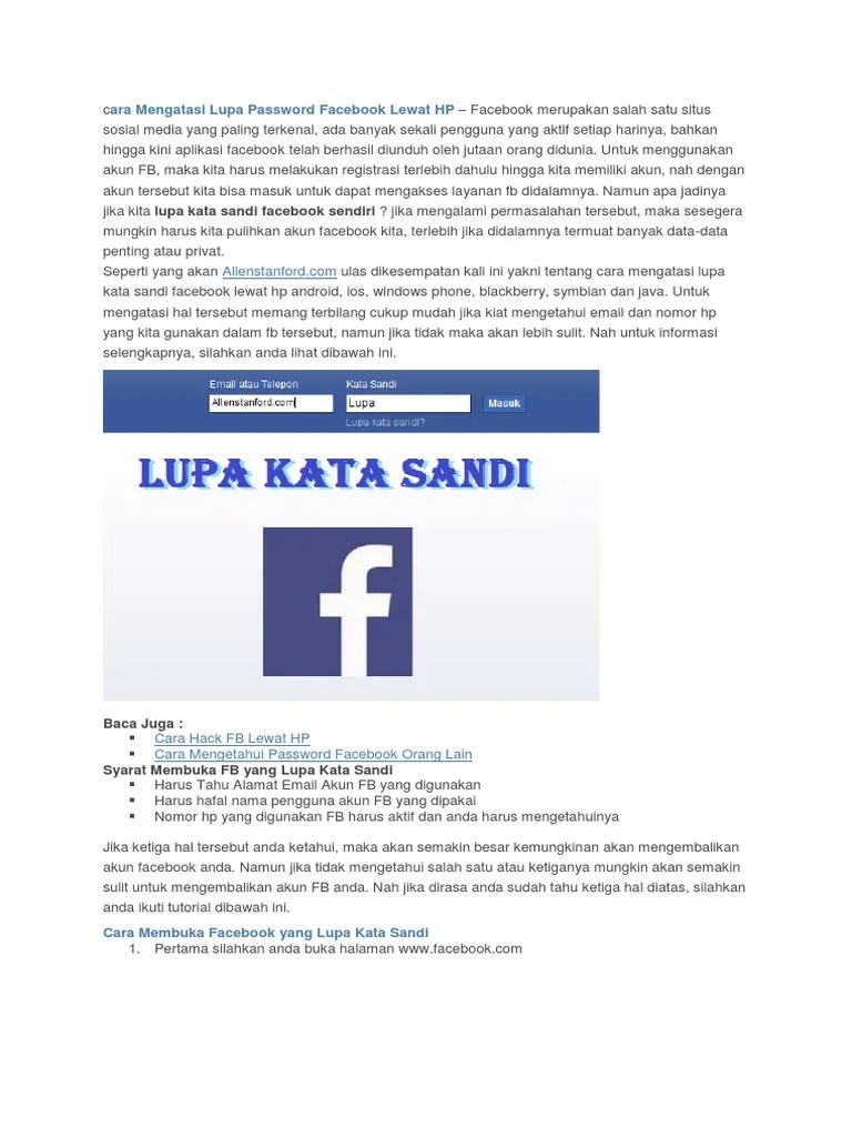 Cara Menghack Akun Fb Lewat Hp. Cara Mengatasi Lupa Password Facebook Lewat HP