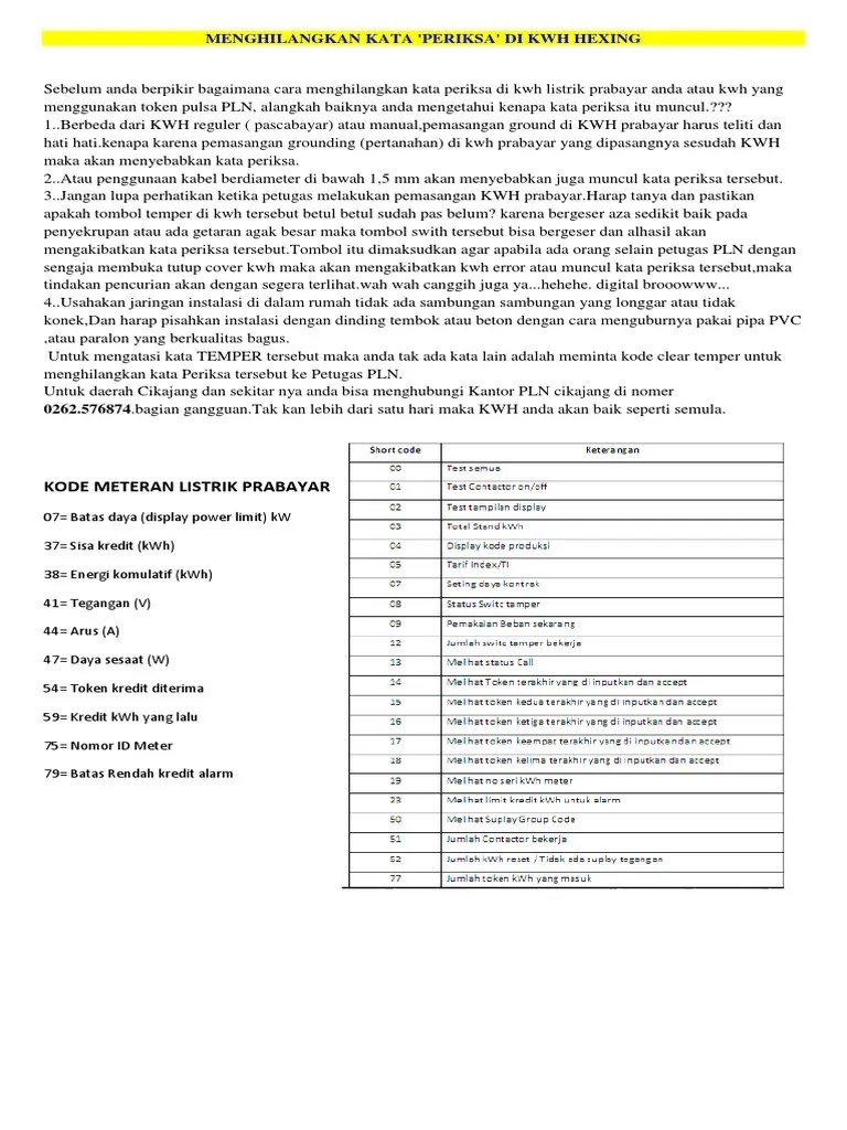Kode Rahasia Temper Kwh Prabayar. Kode Listrik Prabayar