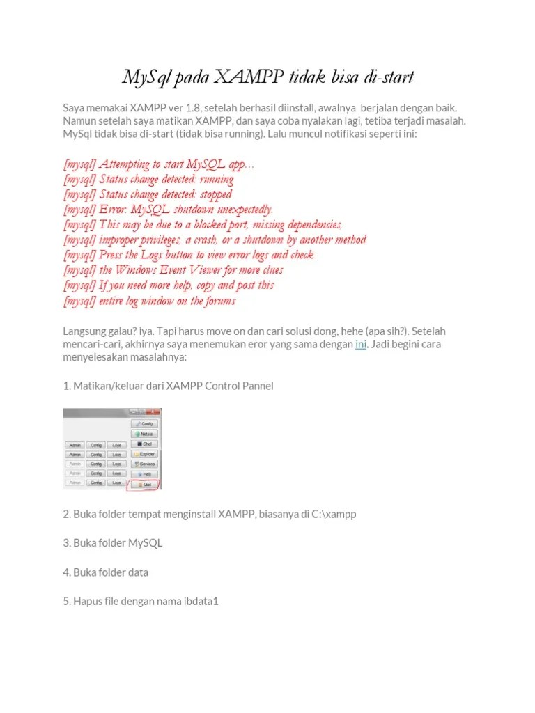 Mysql Tidak Bisa Start. MySql Pada XAMPP Tidak Bisa Start