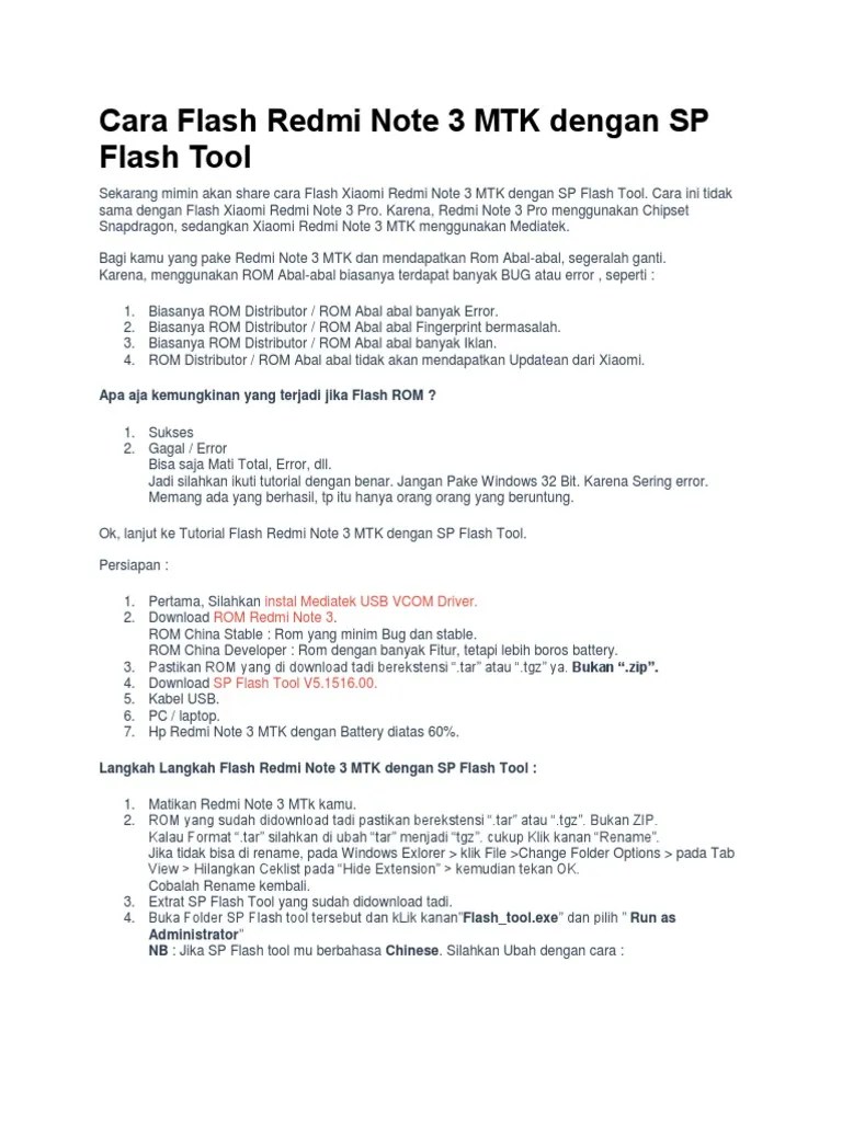 Flashing Xiaomi Redmi Note 3 Mtk. Cara Flash Redmi Note 3 MTK Dengan SP Flash Tool