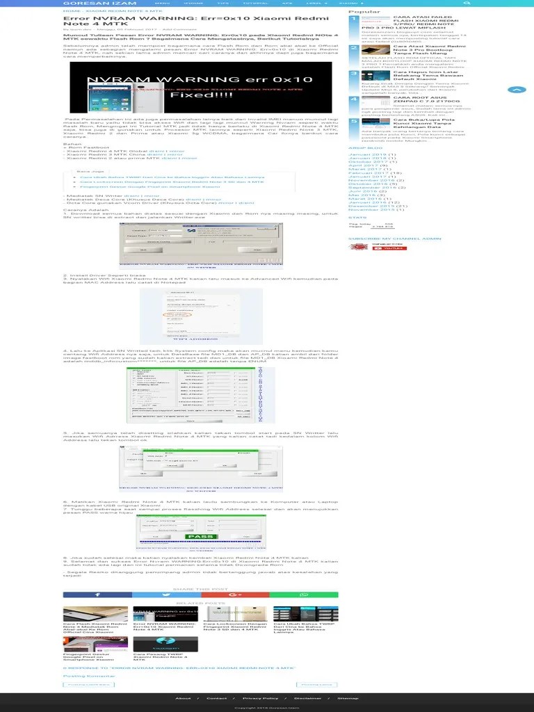 Flash Xiaomi Note 4 Mtk. Error NVRAM WARNING - Err 0x10 Xiaomi Redmi Note 4 MTK - Goresan Izam