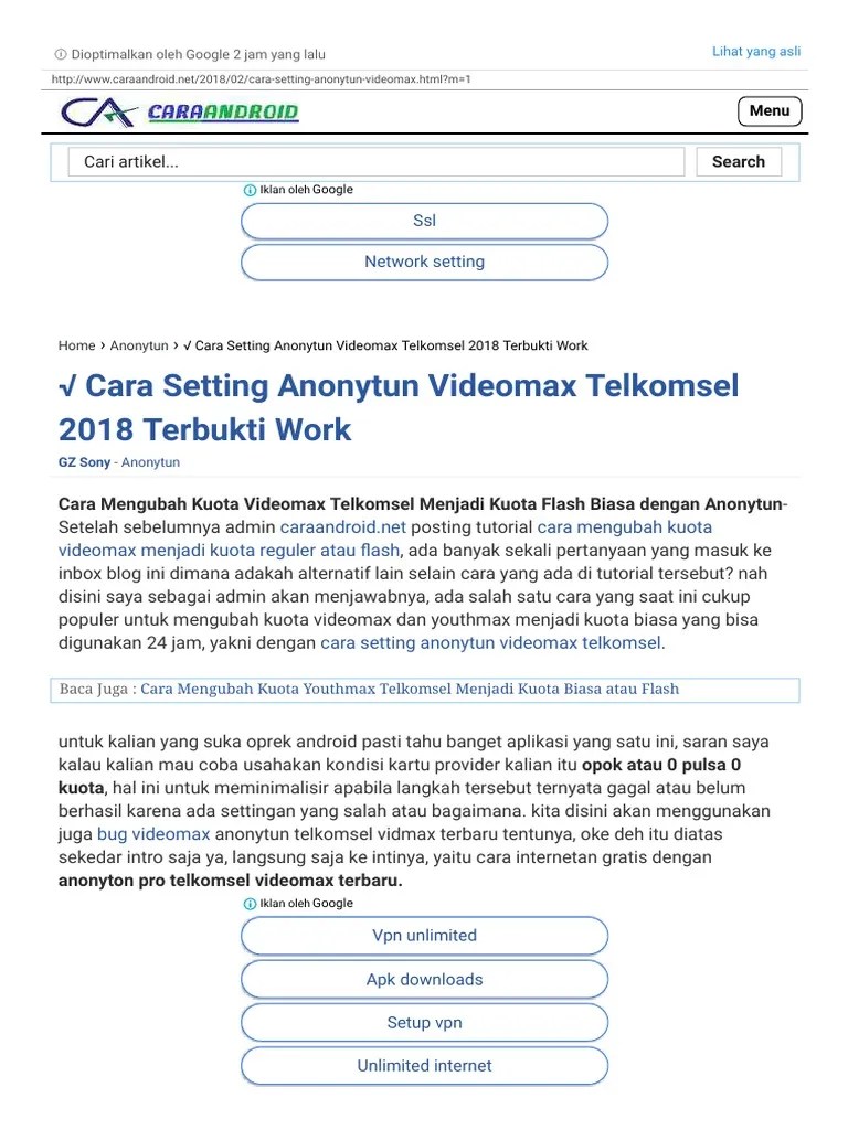 Cara Internet Gratis Smartfren Andromax. Cara Setting Anonytun Videomax Telkomsel 2018 Terbukti Work