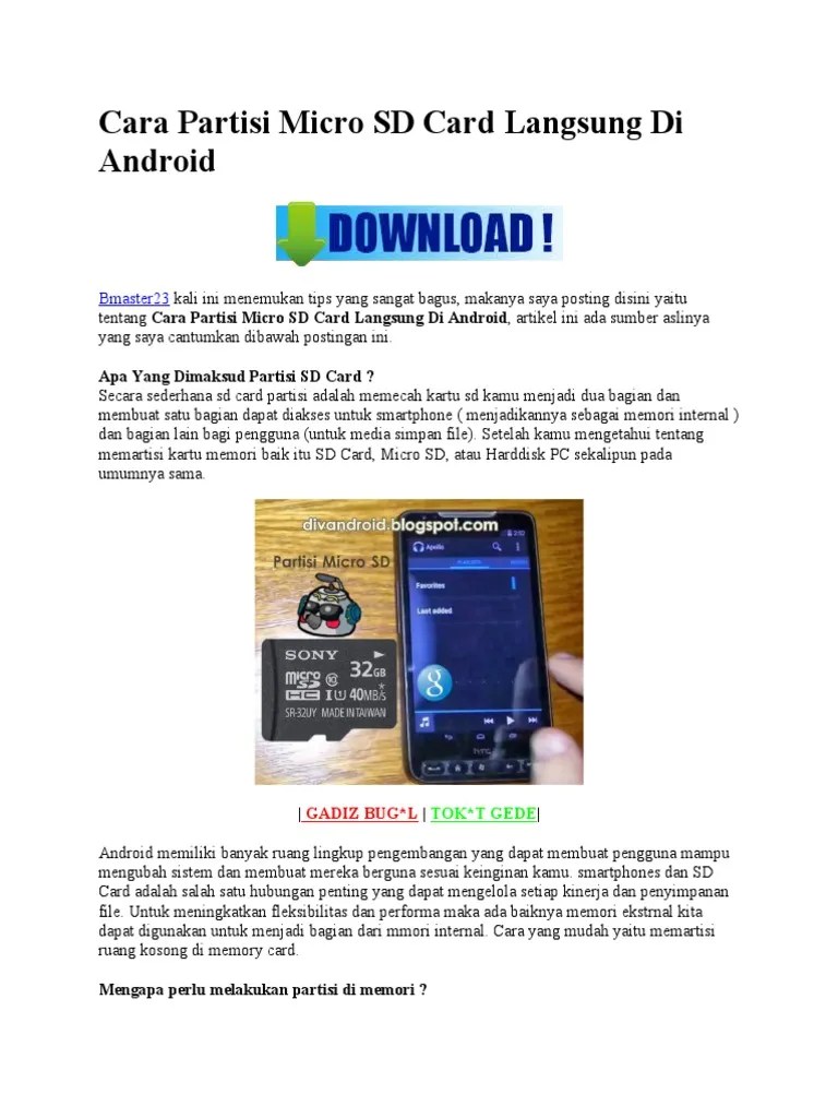 Cara Mempartisi Sd Card. Cara Partisi Micro SD Card Langsung Di Android