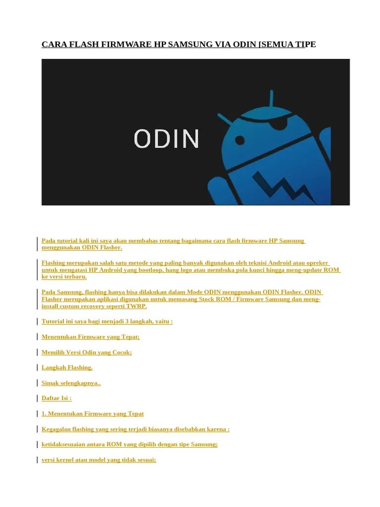 Cara Backup Firmware Samsung Via Odin. Cara Flash Firmware HP Samsung Via ODIN