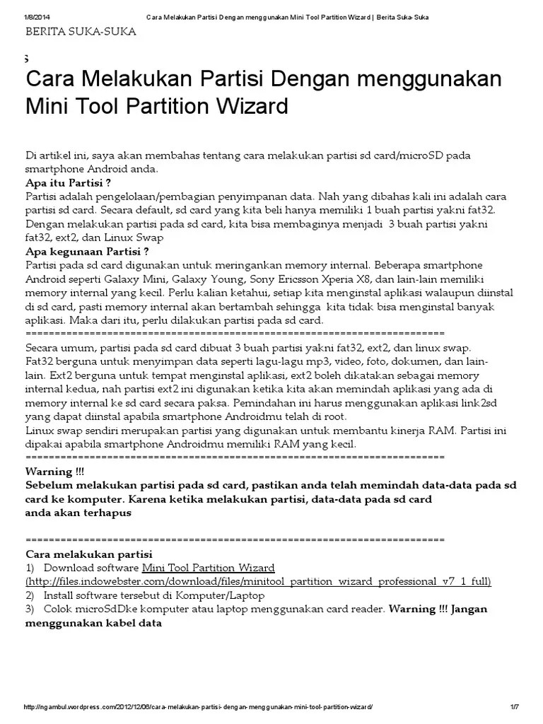 Cara Partisi Sd Card Dengan Minitool. Cara Melakukan Partisi Dengan Menggunakan Mini Tool Partition Wizard