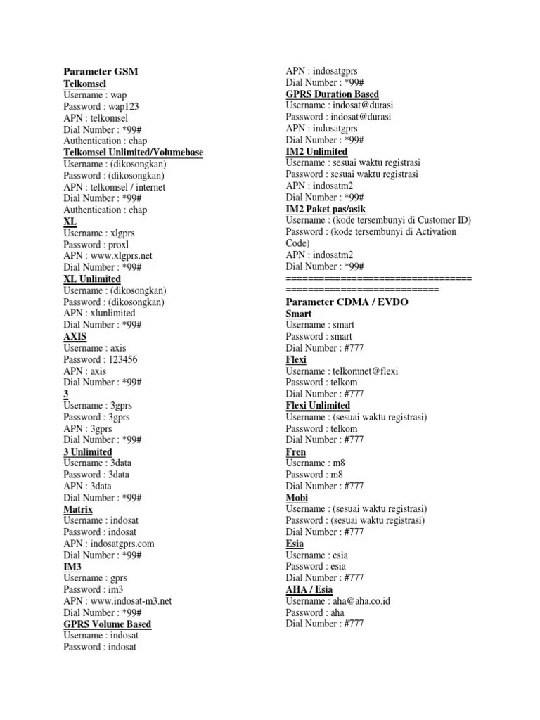 Apn Telkomsel Gprs Web. Parameter GSM: Telkomsel GPRS Duration Based