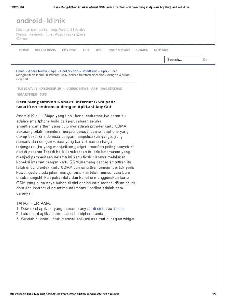 Cara Internet Gratis Smartfren Andromax. Cara Mengaktifkan Koneksi Internet GSM Pada Smartfren Andromax Dengan Aplikasi Any Cut - Android-Klinik PDF