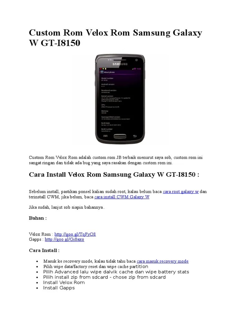 Cara Root Samsung Galaxy Grand Duos Tanpa Pc. Custom Rom Velox Rom Samsung Galaxy W GT