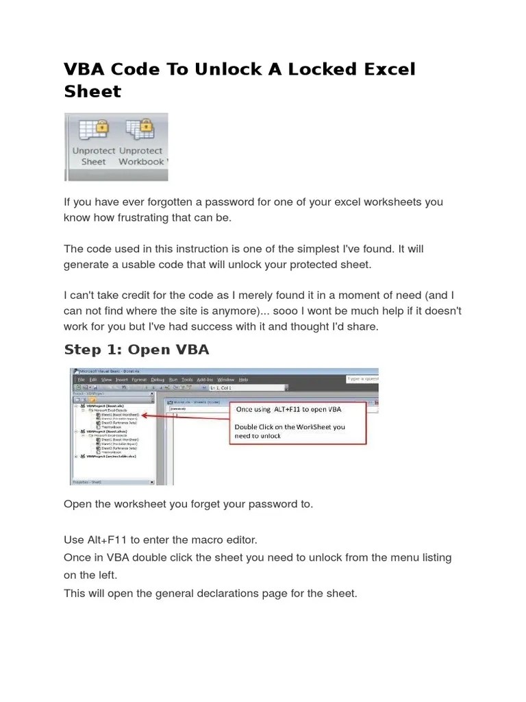 Membuka Protect Sheet Excel. VBA Code To Unlock A Locked Excel Sheet