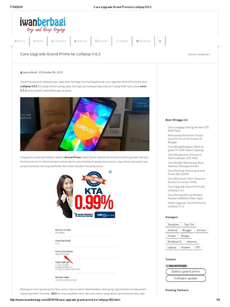 Cara Flash Samsung Grand Prime Tanpa Pc. Cara Upgrade Grand Prime Ke Lollipop 5.0