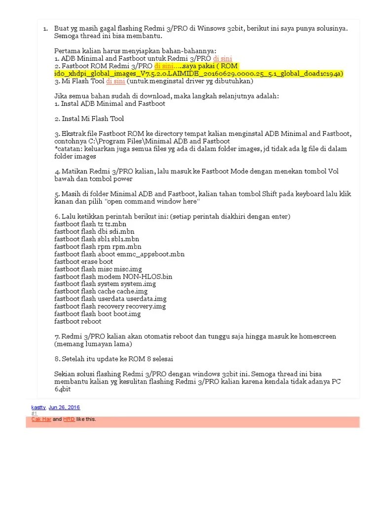 Flash Redmi 3 Fastboot. Buat Yg Masih Gagal Flashing Redmi 3