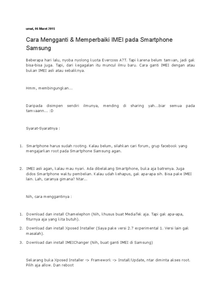 Cara Mengembalikan Imei Samsung Yang Hilang. Abdul Rajab - Cara Mengembalikan IMEI Android Yang Hilang