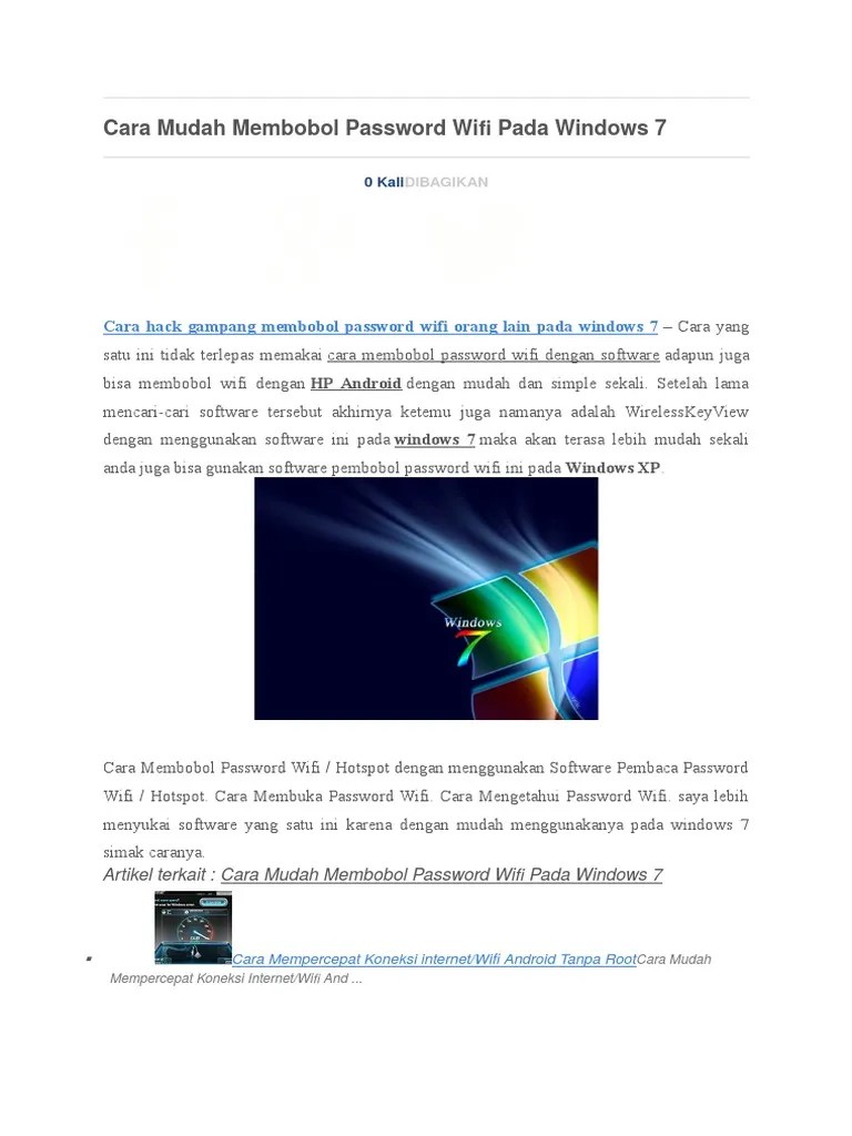 Cara Hack Wifi Windows 7. Cara Mudah Membobol Password Wifi Pada Windows 7