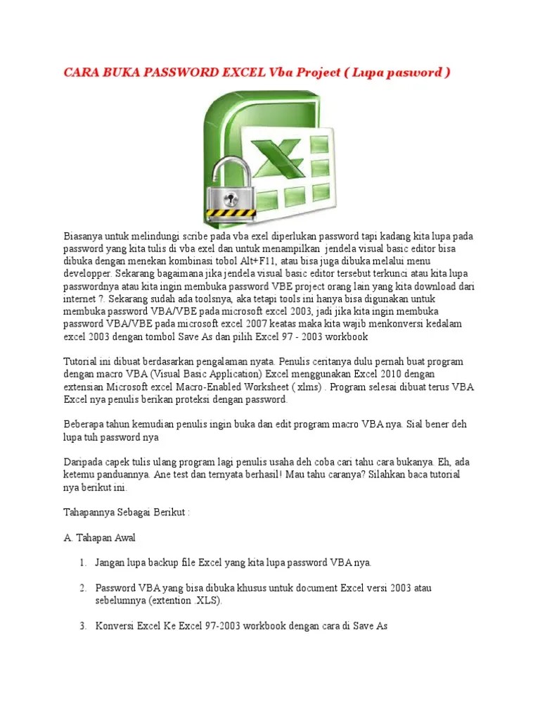 Cara Membuka Macro Excel Yang Dipassword. CARA BUKA PASSWORD EXCEL Vba Project