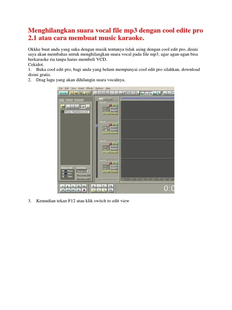 Menghilangkan Suara Vokal Dengan Audacity. Menghilangkan Suara Vocal File mp3 Dengan Cool Edite Pro 2