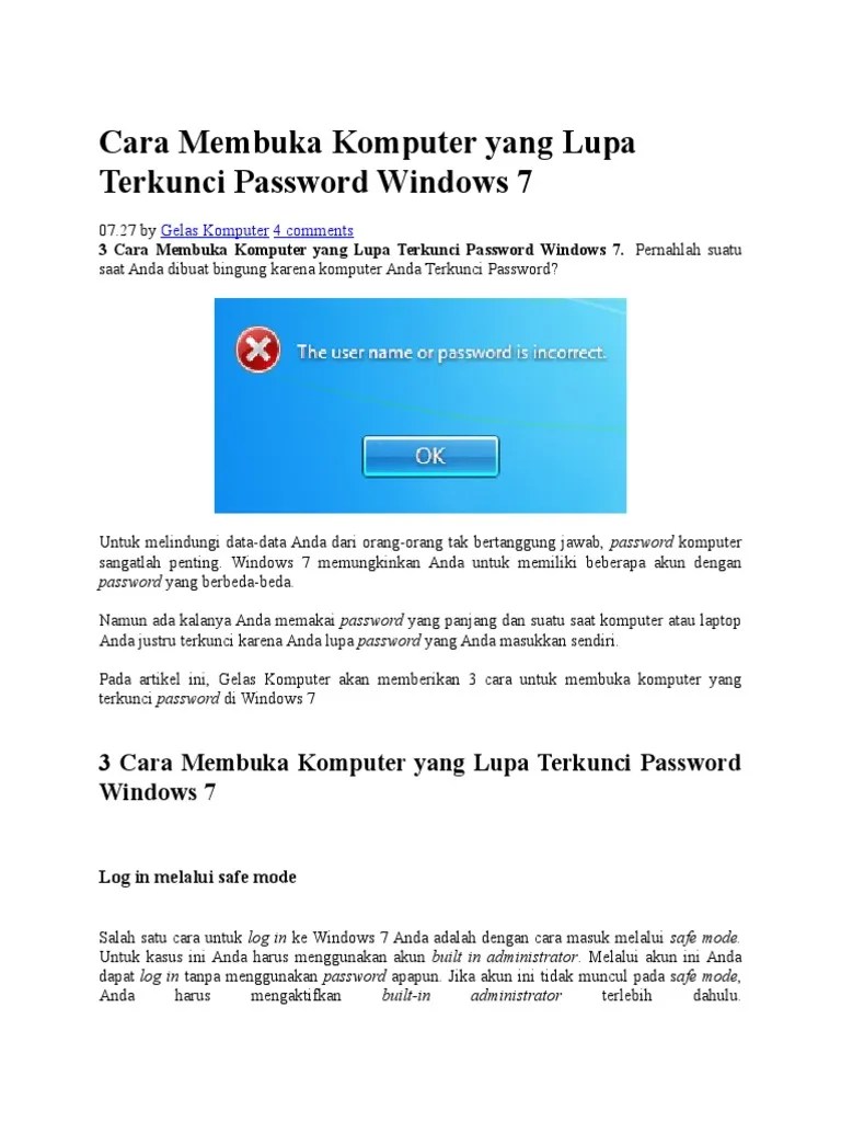 Lupa Password Administrator Windows 7. Cara Membuka Komputer Yang Lupa Terkunci Password Windows 7