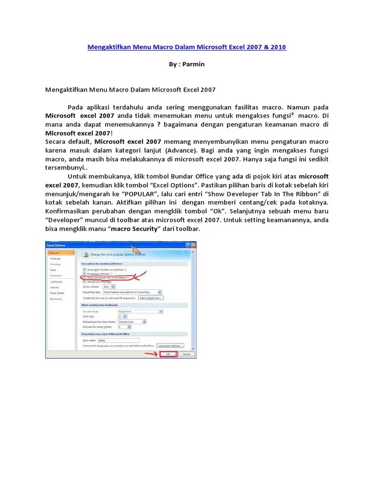 Cara Mengaktifkan Macro Di Excel 2007. Cara Mengaktifkan Macro Excel 2007-2010
