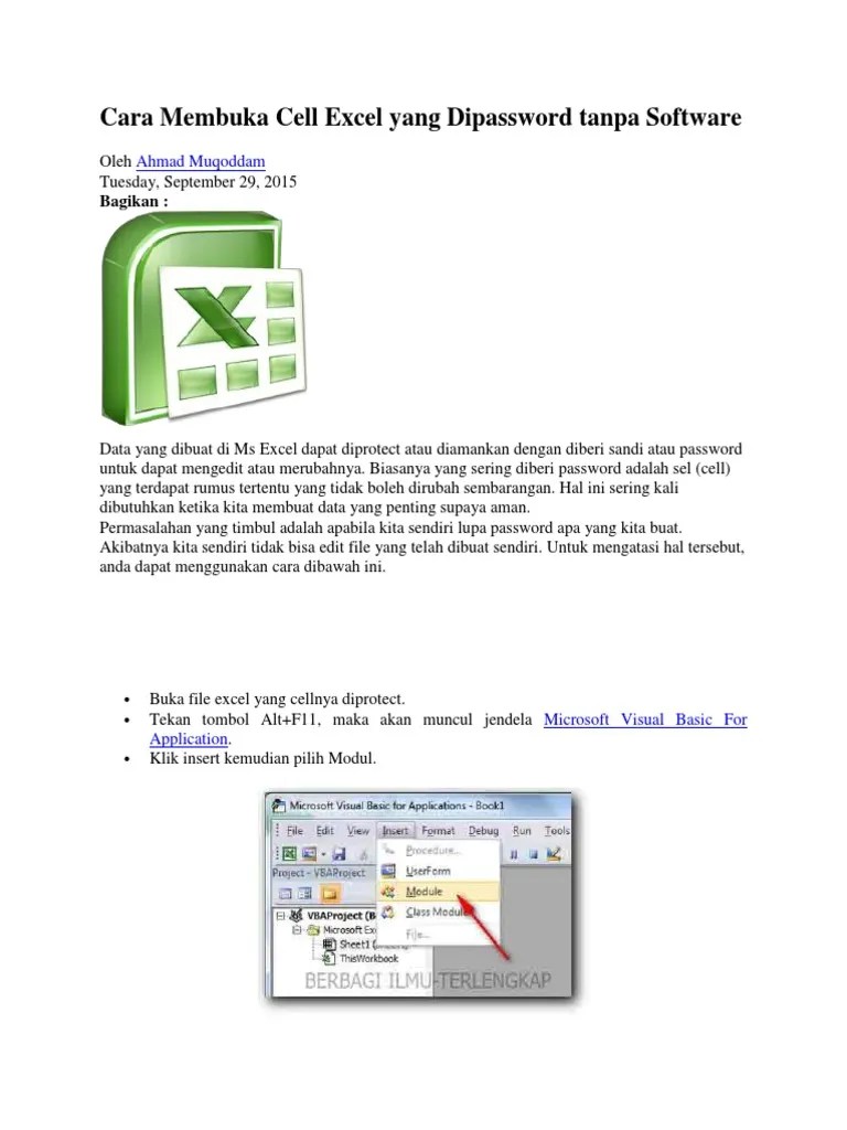 Membuka File Excel Yang Dipassword. Cara Membuka Cell Excel Yang Dipassword Tanpa Software