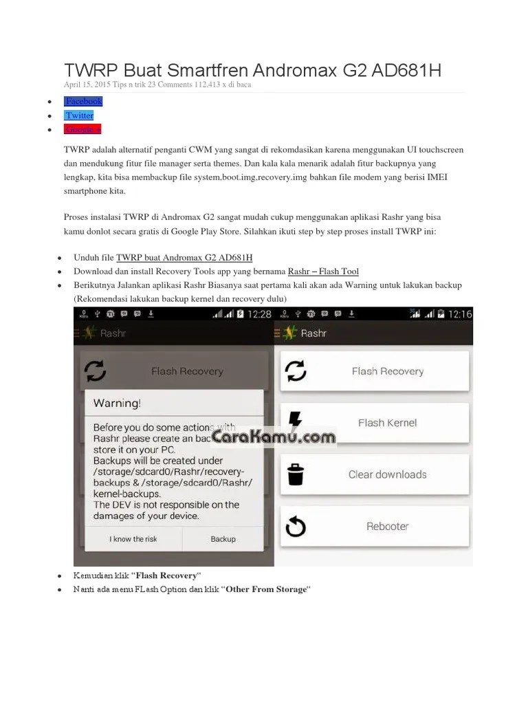 Cara Instal Twrp Xiaomi. TWRP Buat Smartfren Andromax G2 AD681H