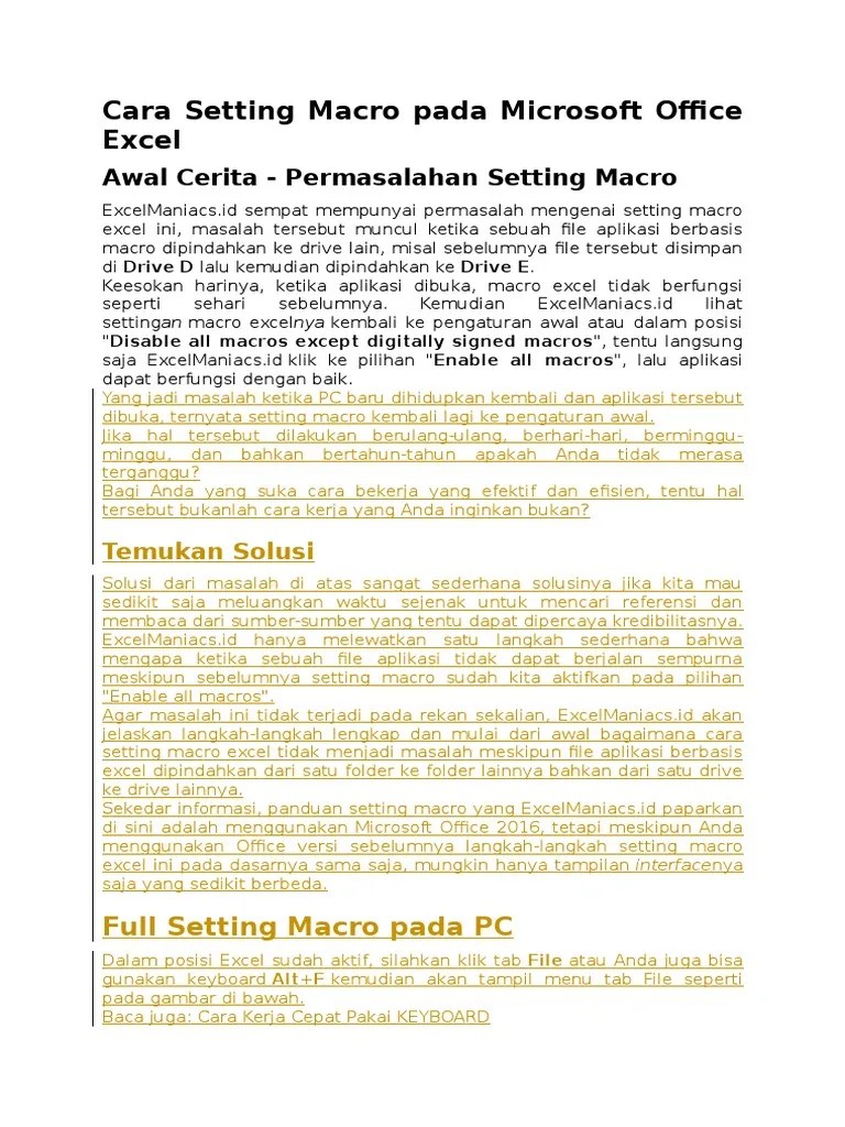 Cara Mengaktifkan Macro Di Excel. Cara Setting Macro Pada Microsoft Office Excel SPPD 2019