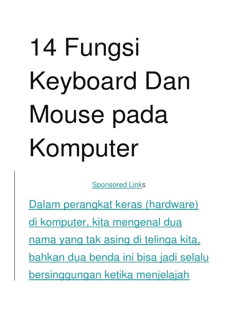 Fungsi Mouse Dan Keyboard. 14 Fungsi Keyboard Dan Mouse Pada Komputer