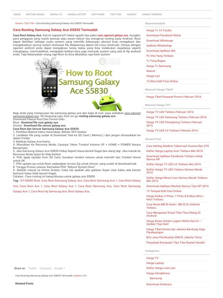 Cara Root Samsung Galaxy Ace 1. Cara Rooting Samsung Galaxy Ace S5830 Termudah