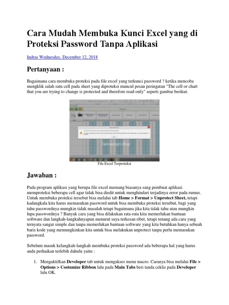 Cara Membuka Macro Excel Yang Dipassword. Cara Mudah Membuka Kunci Excel Yang Di Proteksi Password Tanpa Aplikasi