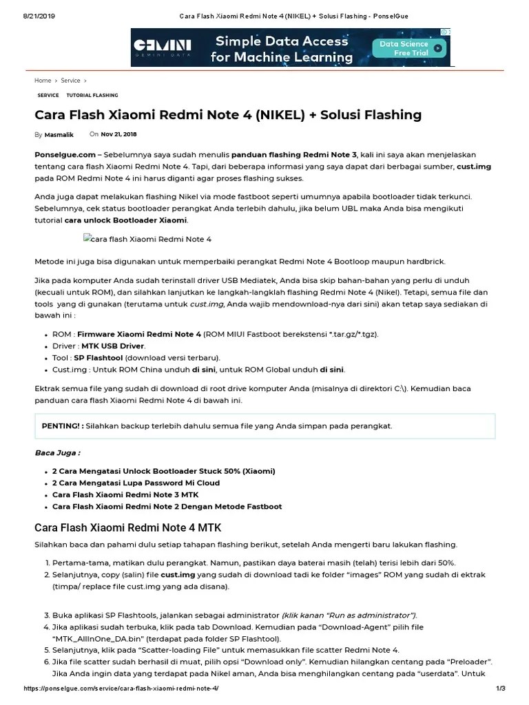 Flashing Xiaomi Redmi 4x. Cara Flash Xiaomi Redmi Note 4 (NIKEL) + Solusi Flashing