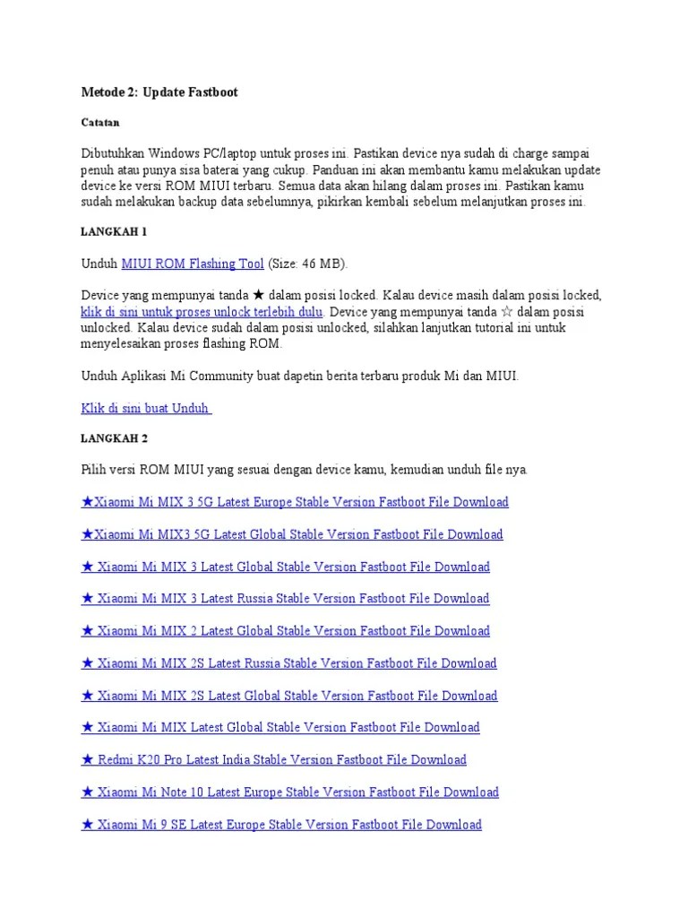 Rom Redmi 4x Fastboot. Metode 2: Update Fastboot: Catatan