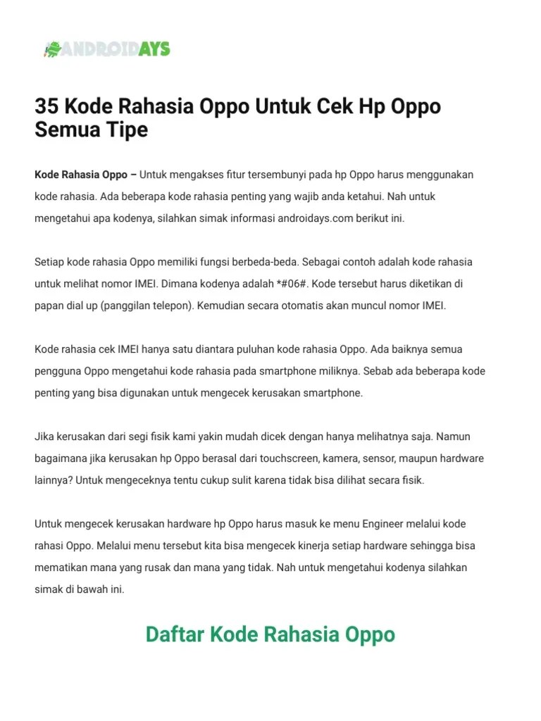 Kode Cek Kerusakan Hp Oppo. 35 Kode Rahasia Oppo Untuk Cek HP Oppo Semua Tipe - Androidays