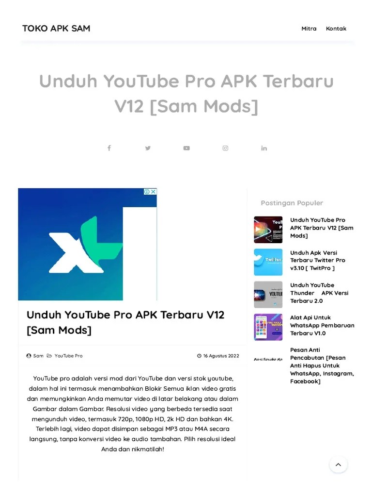 Youtube Premium Mod Apk 2021. Unduh YouTube Pro APK Terbaru V12 (Sam Mods) - SAM APK STORE