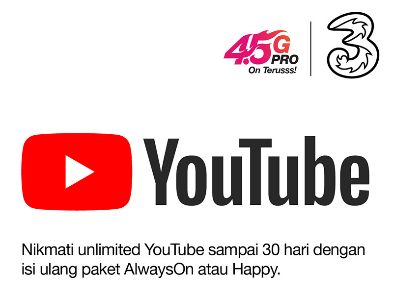 Paket Youtube Unlimited 3. Isi ulang Tri dapat kuota Youtube unlimited