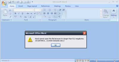 Word Tidak Bisa Dibuka. Word File – Larger Than 512 megabytes