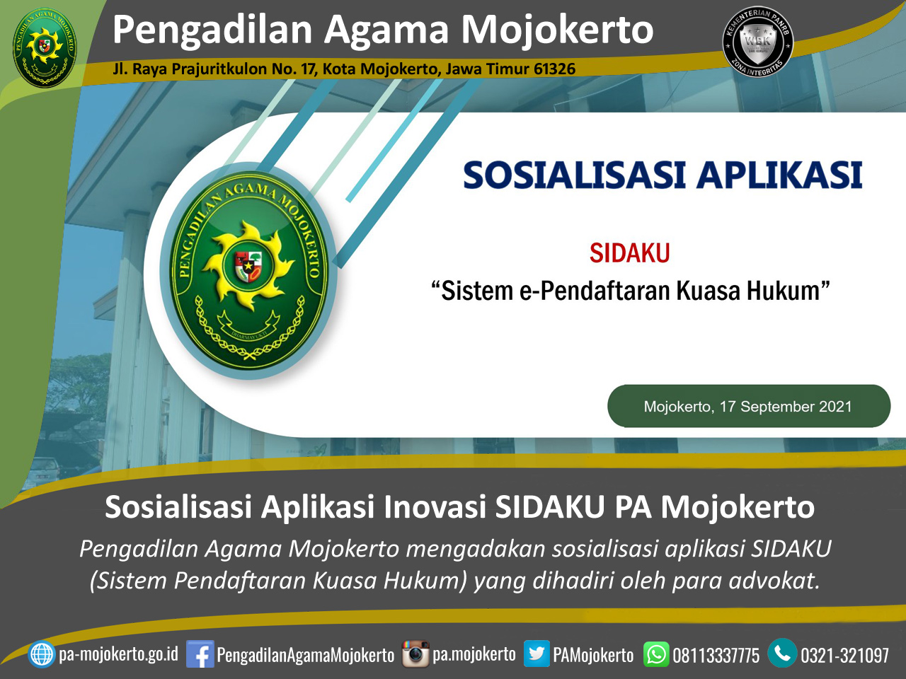 Aplikasi Yang Lagi Hits 2021. Sosialisasi Aplikasi SIDAKU PA Mojokerto Bersama Para Advokat Wilayah Mojokerto (17