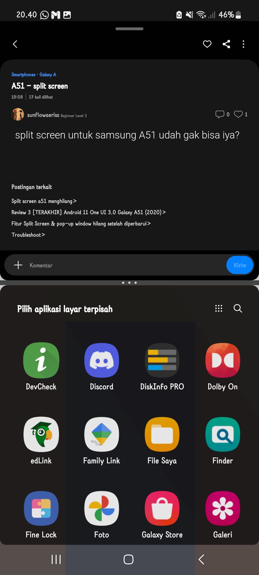 Cara Split Screen Samsung A51. A51 - split screen