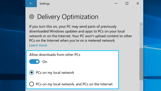 Sharing Internet Windows 10. Choose network sharing options for Delivery Optimization